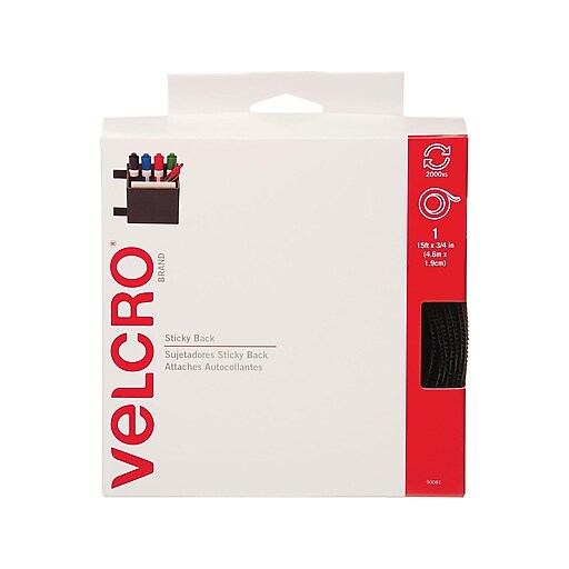 Velcro® Brand 3/4" x 15' Sticky Back Hook & Loop Fastener Roll, Black
