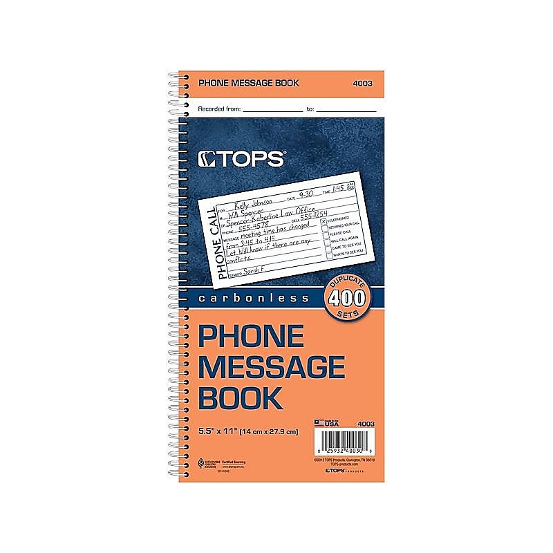 TOPS Message Pad, 5.5" x 11", White, 100 Sheets/Pad (4003) image 1