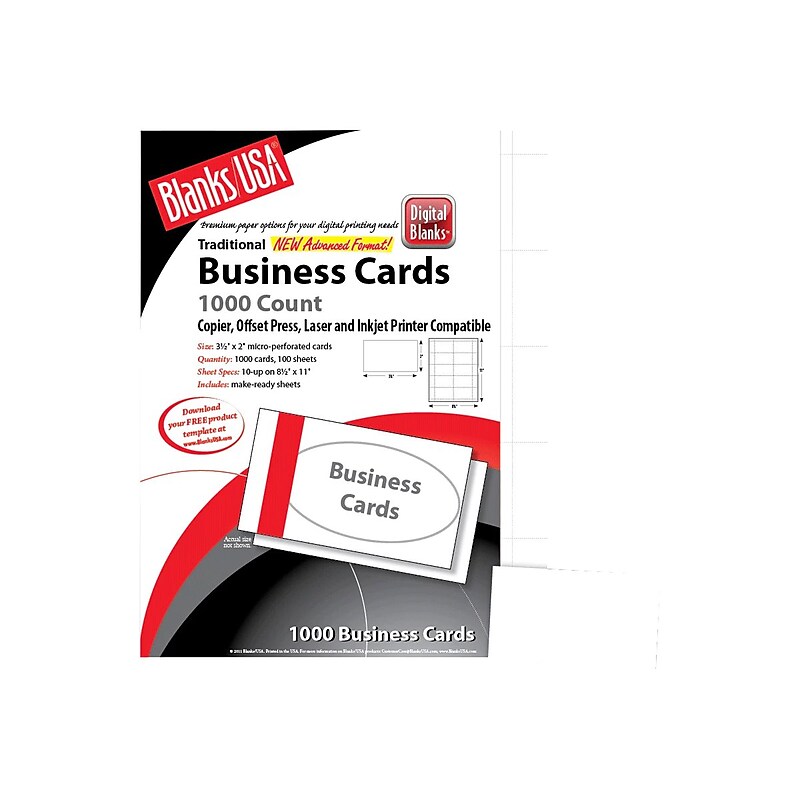 Blanks/USA Business Cards, 3.5" x 2", Bristol White, 1000/Pack (BCT10B6) image 1
