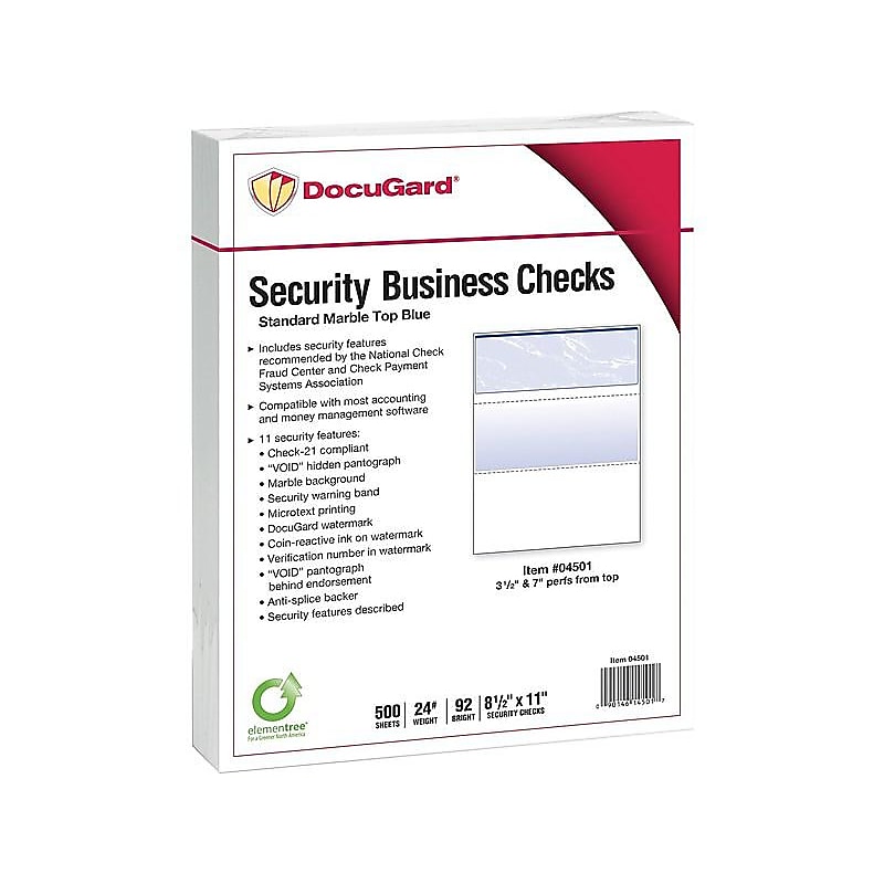 Paris DocuGard Standard 8.5" x 11" Security Check On Top, 24 lbs., Blue, 500 Sheets/Ream, 2500/Carton (04501) image 1