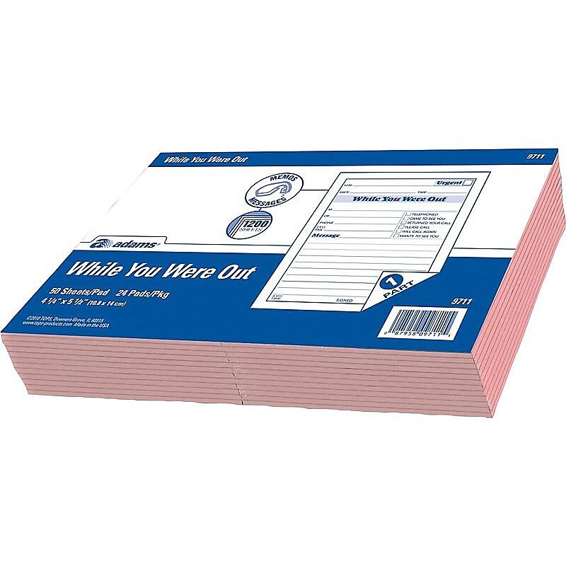 Adams While You Were Out Message Pads, 4.25" x 5.5", Pink, 50 Sheets/Pad, 24 Pads/Pack (9711) image 1