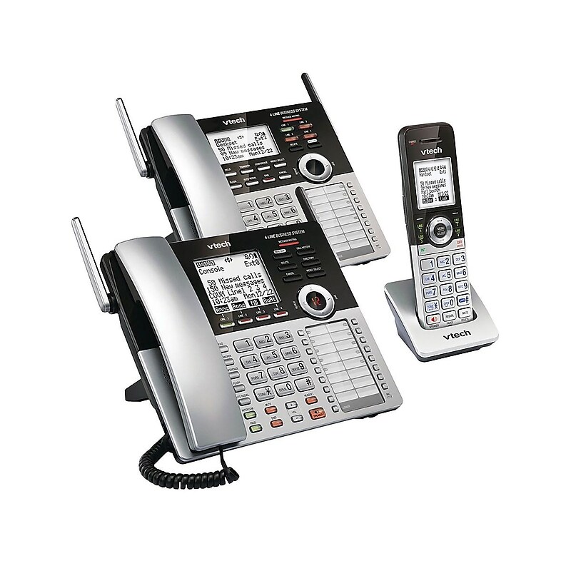 VTech Small Business 80-0327-00 4-Line Cordless Phone System, Silver/Black image 1
