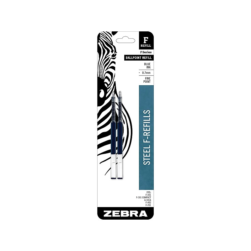 Zebra Steel F-Refill Ballpoint Pen Refill, Fine Point, Blue Ink, 2 Pack (85522) image 1