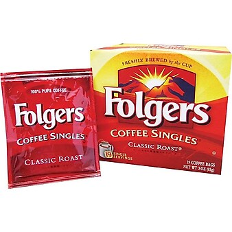 Folgers Coffee Singles Classic Roast Bags, Medium Roast, 19/Box (29764)