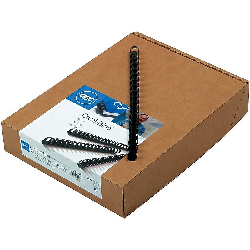 GBC CombBind 1/2" Plastic Binding Spine Comb, 85 Sheet Capacity, Black, 100/Box (4000068) image 1