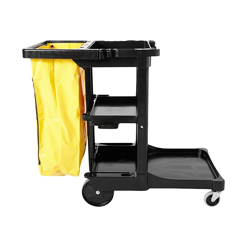 Rubbermaid Janitorial 3-Shelf Cleaning Cart with Bag (FG617388BLA) image 1