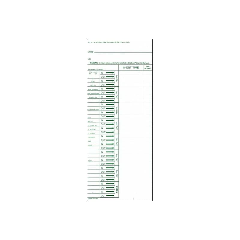 Acroprint Time Cards for ATT310 Time Clock, 200/Pack (09-6103-080) image 1