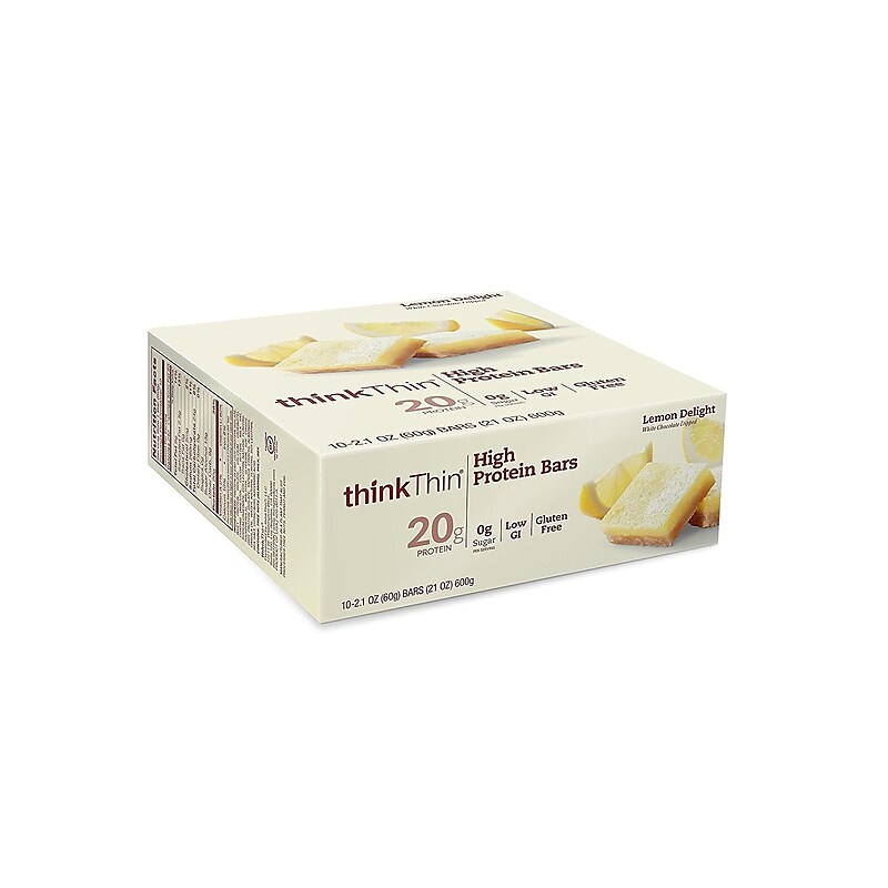 thinkThin Gluten Free Lemon Delight White Chocolate Protein Bar, 10 Bars/Box (209-02479) image 1
