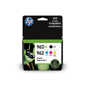 HP 962XL/962 Black High Yield and Cyan/Magenta/Yellow Standard Yield Ink Cartridge, 4/Pack (3JB34AN#140)