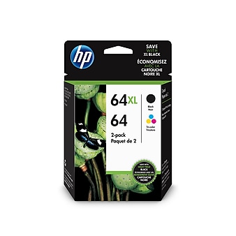 HP 64XL/64 Black High Yield and Tri-Color Standard Yield Ink Cartridges, 2/Pack (3YP23AN#140)
