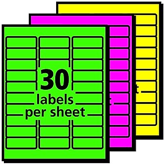 Avery Neon Laser Address Labels, 1 x 2 5/8", Assorted Colors, 30 Labels/Sheet, 15 Sheets/Pack, 450 Labels/Pack (5979)