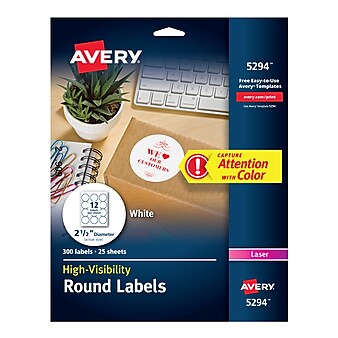 Avery High Visibility Laser Shipping Labels, 2.5"Dia., White, 300/Pack (5294)