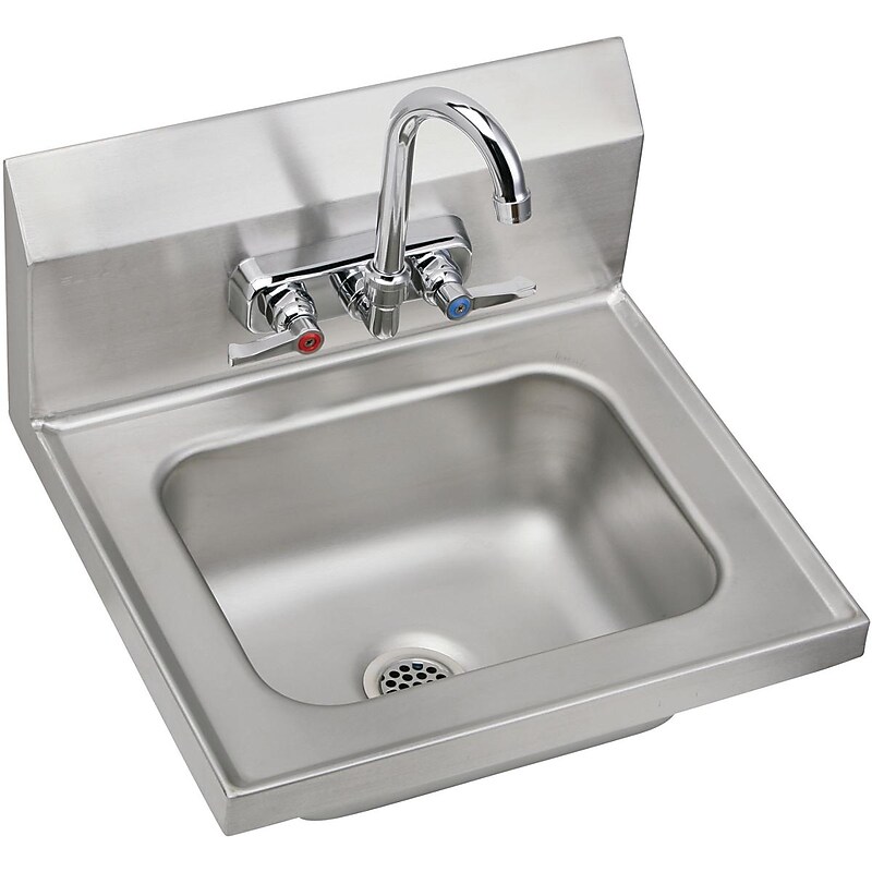Elkay Commercial Handwash Sink Kit, Stainless Steel, Single Bowl, Wall Hung, Buffed Satin (CHSB1716C) image 1