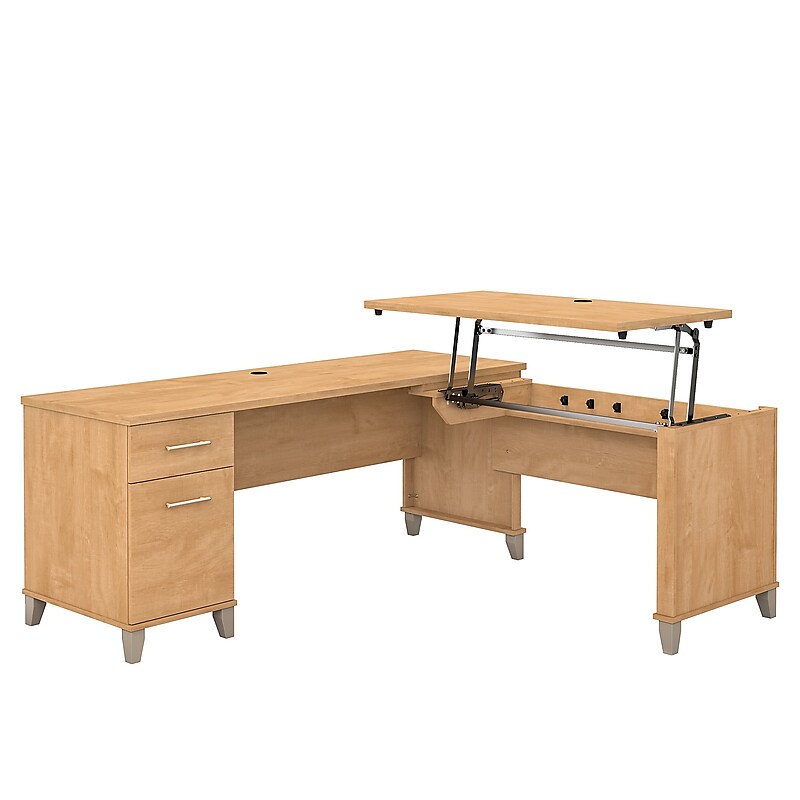 Bush Furniture Somerset 72"W 3 Position Sit to Stand L Shaped Desk, Maple Cross (SET014MC) image 1