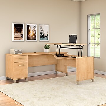 Bush Furniture Somerset 72W 3 Position Sit to Stand L Shaped Desk, Maple Cross (SET014MC)