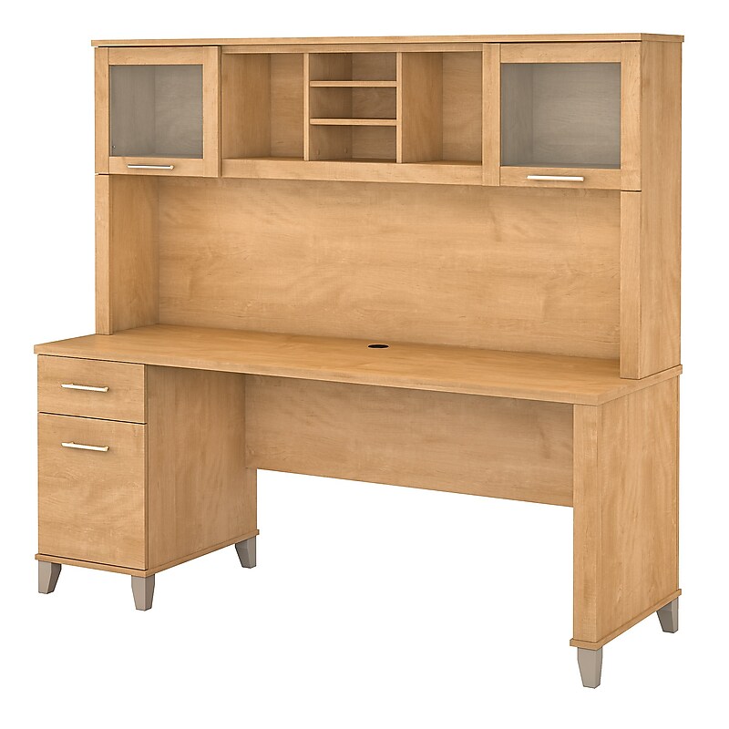 Bush Furniture Somerset 72"W Office Desk with Drawers and Hutch, Maple Cross (SET018MC) image 1
