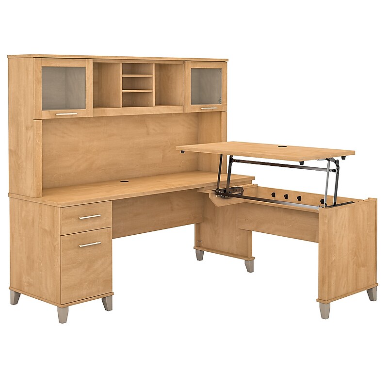 Bush Furniture Somerset 72"W 3 Position Sit to Stand L Shaped Desk with Hutch, Maple Cross (SET015MC) image 1