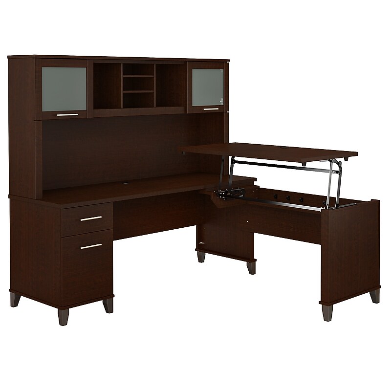 Bush Furniture Somerset 72"W 3 Position Sit to Stand L Shaped Desk with Hutch, Mocha Cherry (SET015MR) image 1