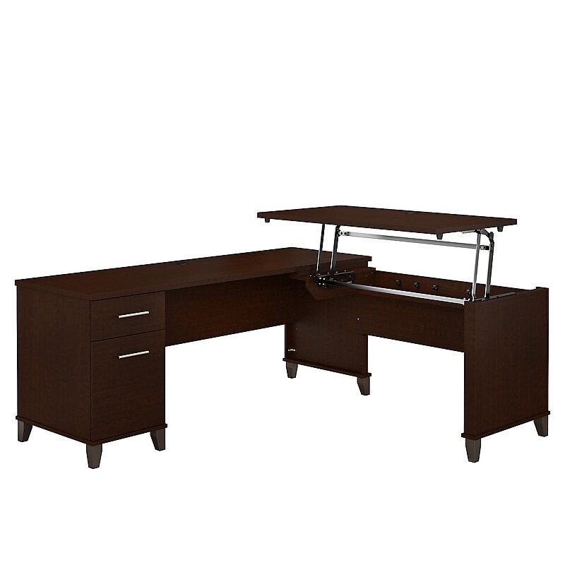 Bush Furniture Somerset 72"W 3 Position Sit to Stand L Shaped Desk, Mocha Cherry (SET014MR) image 1