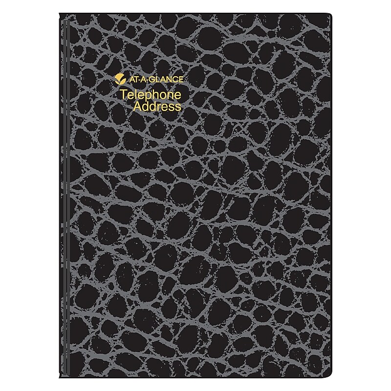 Undated AT-A-GLANCE Designer 4.38" x 6.56" Phone/Address Book, Faux Leather Cover, Black (8040200) image 1