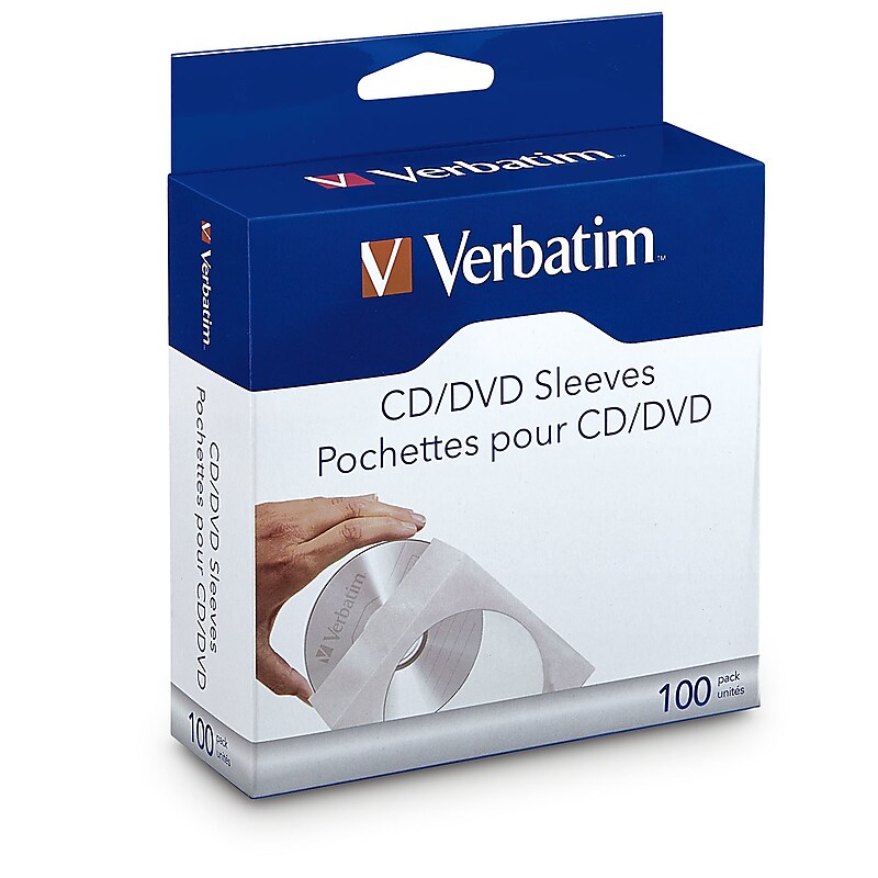 Verbatim Sleeve for CD/DVD, Clear/White Paper, 100/Pack (49976) image 1