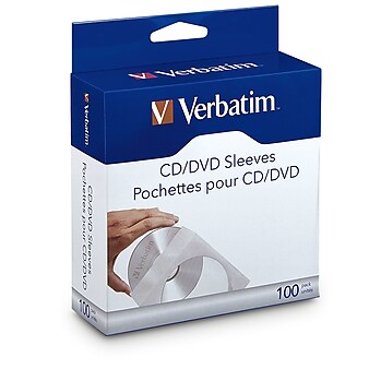 Verbatim Sleeve for CD/DVD, Clear/White Paper, 100/Pack (49976)