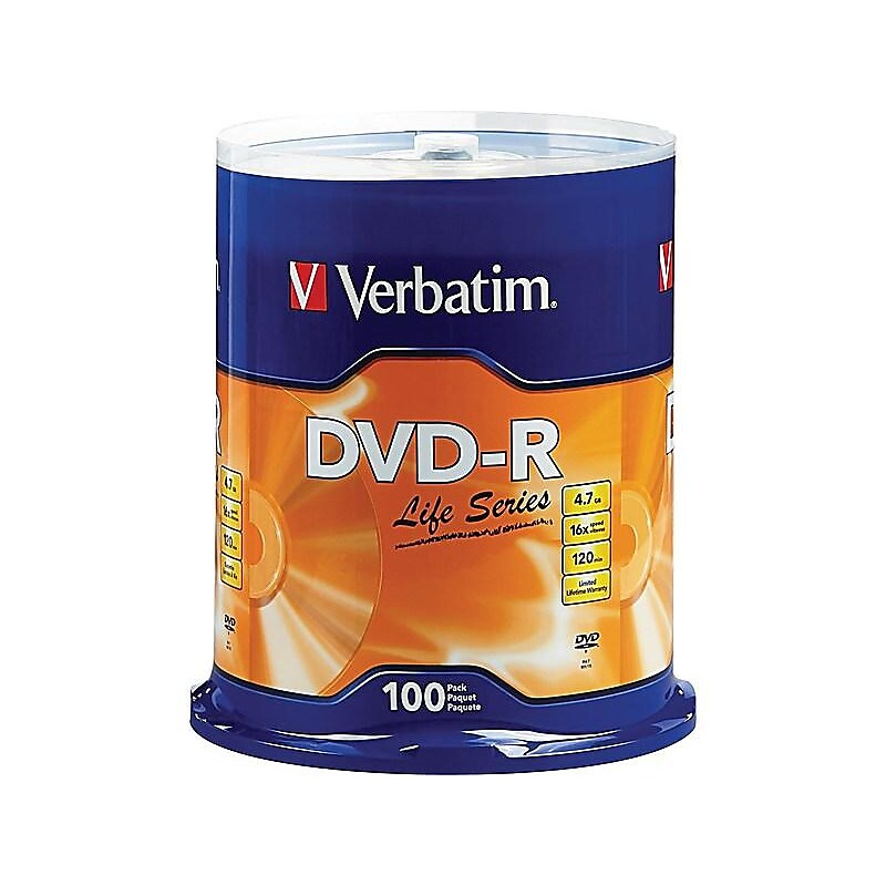 Verbatim Life Series 97177 16x DVD-R, Silver, 100/Pack image 1