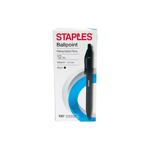 Staples Aura Retractable Ballpoint Pens, Medium Point, Black Ink, Dozen