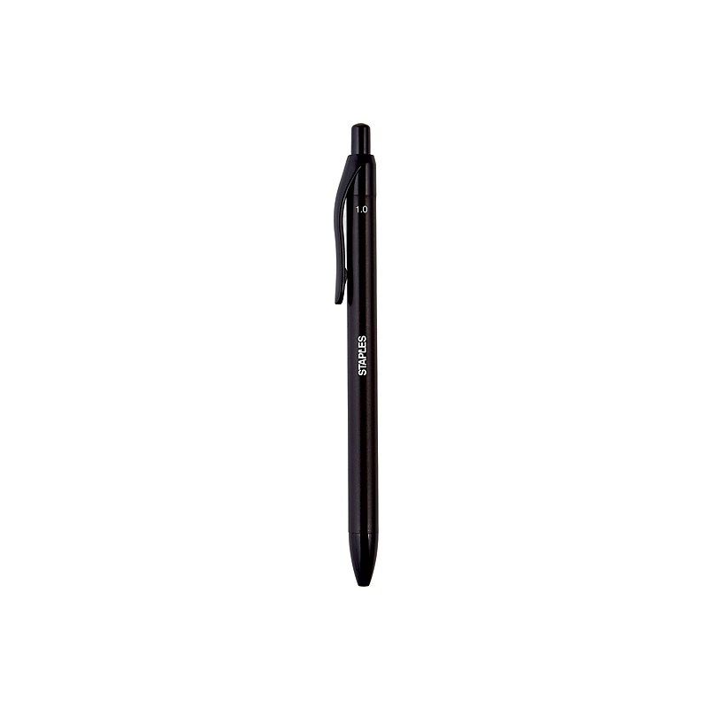 Staples Aura Retractable Ballpoint Pens, Medium Point, Black Ink, Dozen (29091) image 1