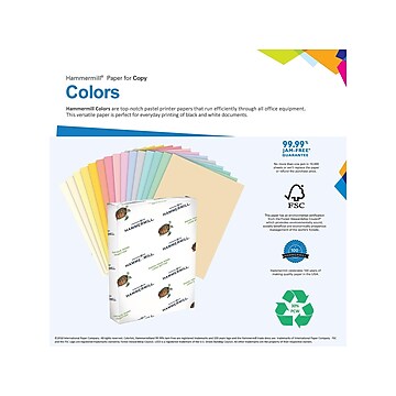 Hammermill Colors 3-Hole Punched Copy Paper, 20 lbs., 8.5" x 11" (US letter), Green, 500/Ream (102947)