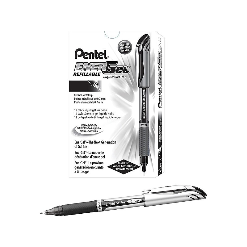 Pentel EnerGel Gel Pens, Medium Point, Black Ink, 12/Pack (BL57-A) image 1