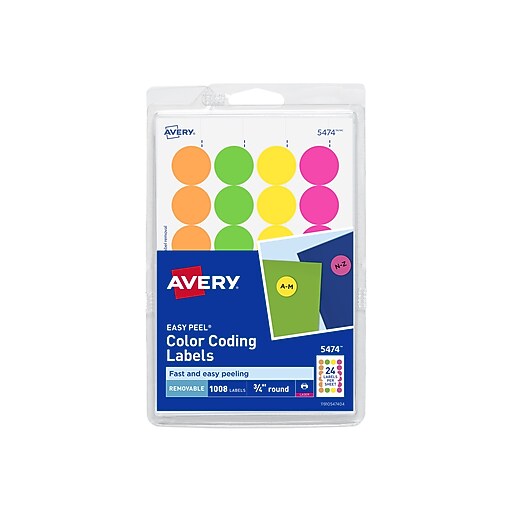 Avery® AVE05474 Assorted Removable Print Color Coding Label, Assorted, 1008/Pack | Staples