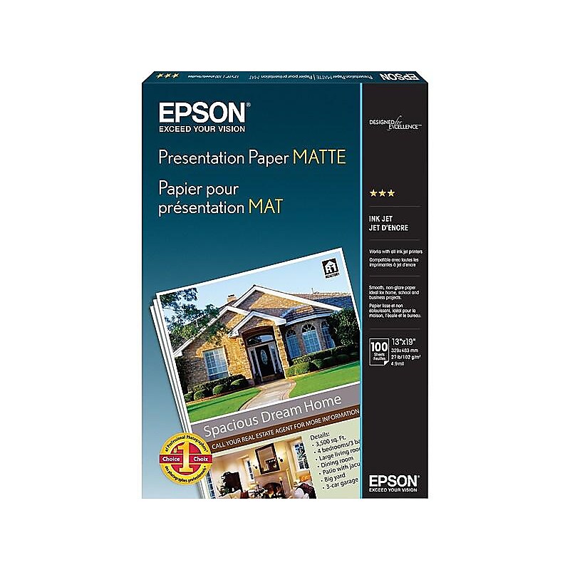 Epson Matte Presentation Paper, 13" x 19", 100 Sheets/Pack (S041069-L) image 1