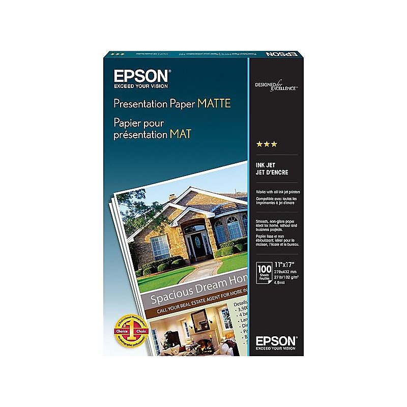 Epson Matte Presentation Paper, 11" x 17", 100 Sheets/Pack (S041070) image 1