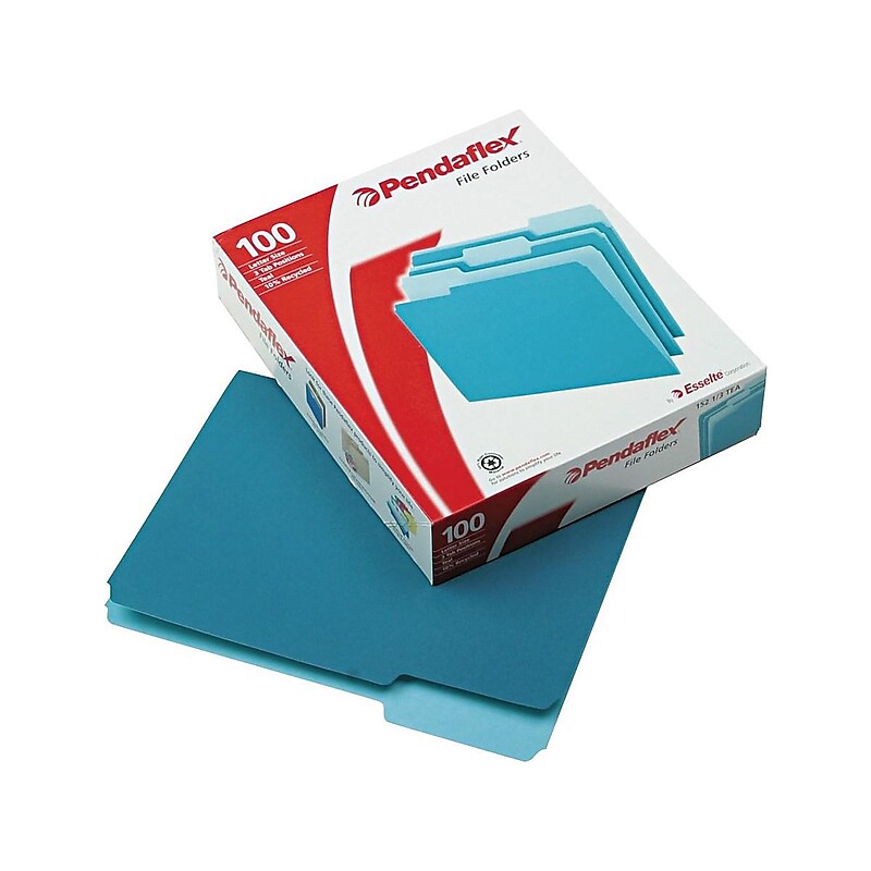 Pendaflex Two-Tone File Folders, 3-Tab, Letter Size, Teal, 100/Box (PFX 152 1/3 TEA) image 1