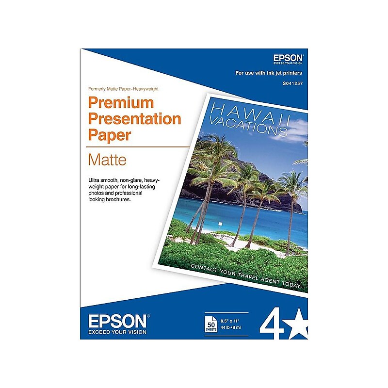 Epson Premium Matte Presentation Paper, 8.5" x 11", 50 Sheets/Pack (S041257) image 1