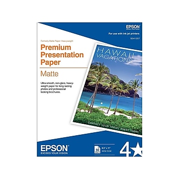 Epson Premium Matte Presentation Paper, 8.5" x 11", 50 Sheets/Pack (S041257)