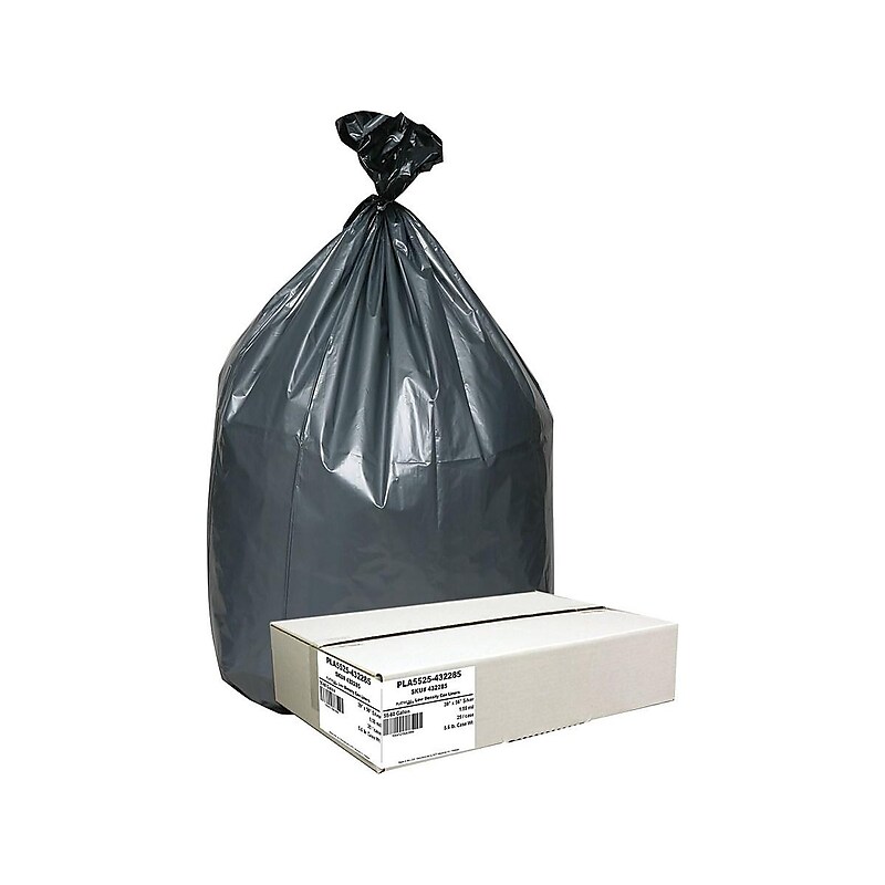 Berry Global Platinum Plus 60 Gallon Industrial Trash Bag, 39" x 56", Low Density, 1.55mil, Black, 25 Bags/Box (PLA5525) image 1