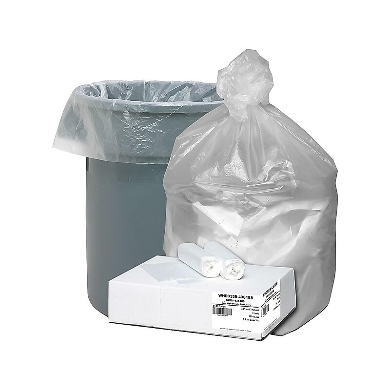 Berry Global Ultra Plus 33 Gallon Industrial Trash Bag, 33" x 40", High Density, 11 mic, Natural, 100 Bags/Box (WHD3339) image 1
