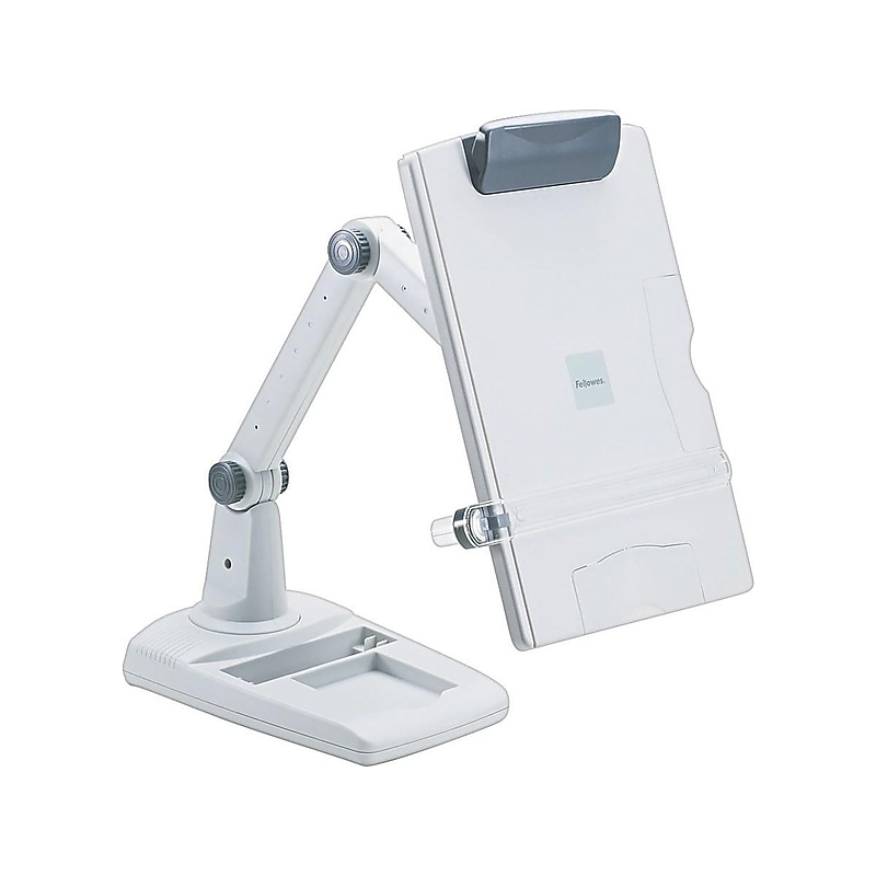 Fellowes Flex Arm Weighted Base Plastic Document Stand with Lip & Guide Bar, Platinum/Gray (21128) image 1