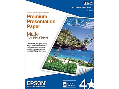 Epson® Premium Matte Presentation Paper, 9 mil, 8.5 x 11, Matte Bright  White, 100/Pack
