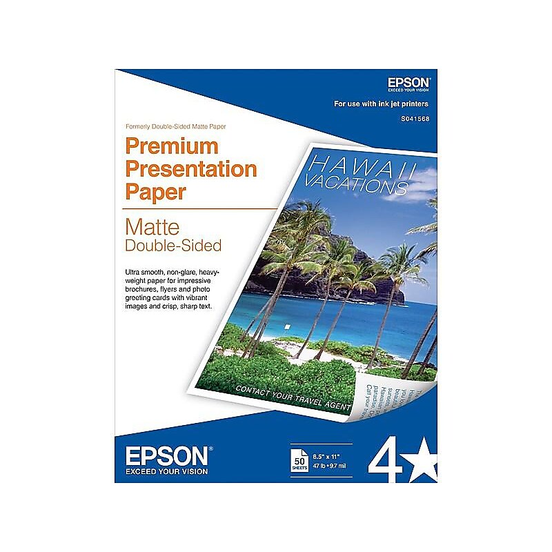 Epson Premium Matte Presentation Paper, 8.5" x 11", 50 Sheets/Pack (S041568) image 1