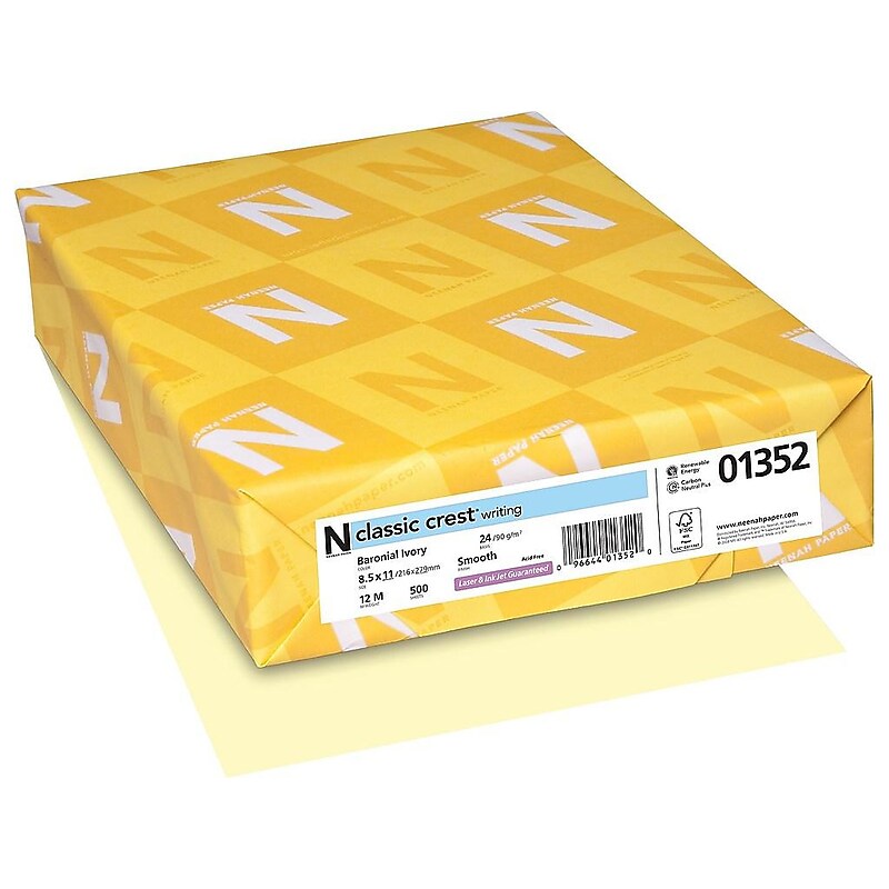 Classic Crest 8.5" x 11" Multipurpose Paper, Baronial Ivory, 24 lbs., 92 Brightness, 500/Ream (01352) image 1