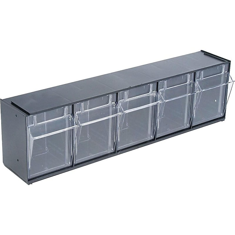 Deflect-O Interlocking Tilt Bin Plastic Compartment Storage, Black/Transparent (20504OP) image 1