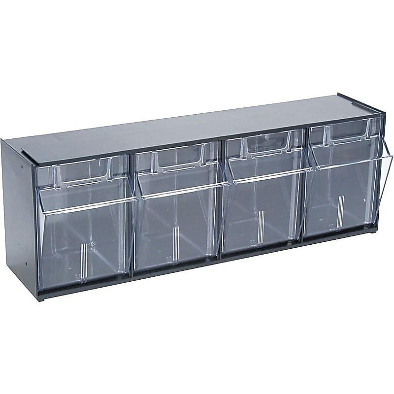 Deflect-O Interlocking Tilt 4-Bin Compartment Storage, Hard Plastic, Black/Transparent (20404OP) image 1