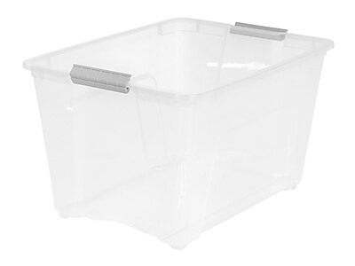 Staples Plastic Storage Box With Lid Stackable Clear 65 L New 24h 