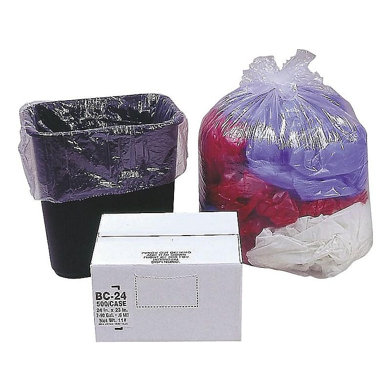 Berry Global Classic 10 Gallon Industrial Trash Bag, 23" x 24", Low Density, 0.6mil, Clear, 500 Bags/Box (WEBBC24-538900) image 1