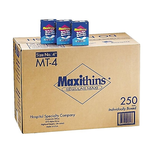 Maxithins Regular Maxi Sanitary Napkins, 250/Carton (MT4) Staples