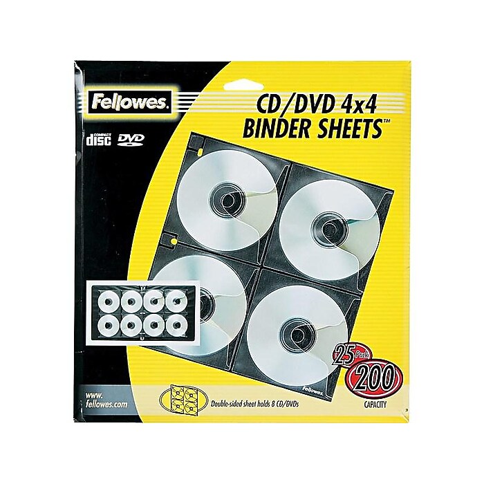 Fellowes Binder/Album Sheets for CD/DVD, Clear/Black Polypropylene