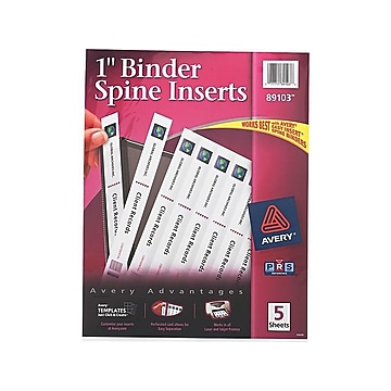 Avery Binder Spine Inserts, 1" Spine Width, White, 8 Inserts/Sheet, 5 Sheets/Pack (89103)